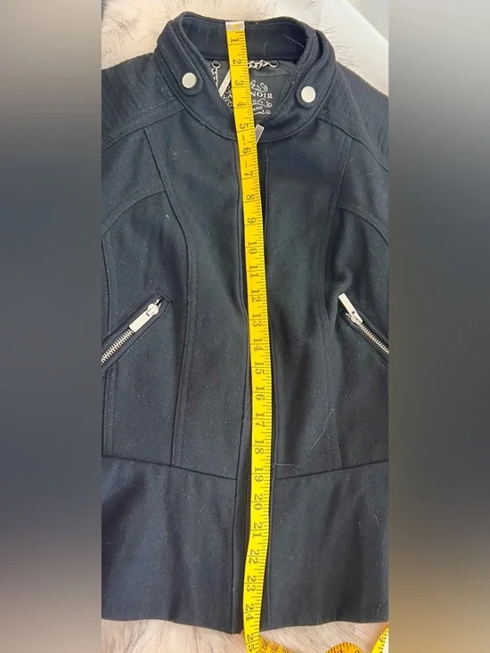 Blanc Noir Black Moto Jacket Peplum Zip Front Fitted Size M Chic - Picture 12 of 14